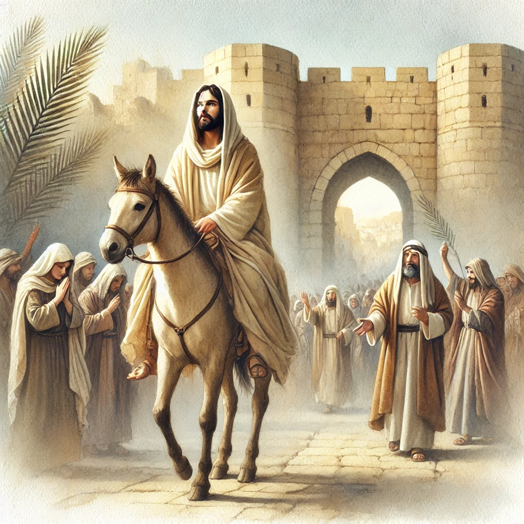Jesus riding a colt
